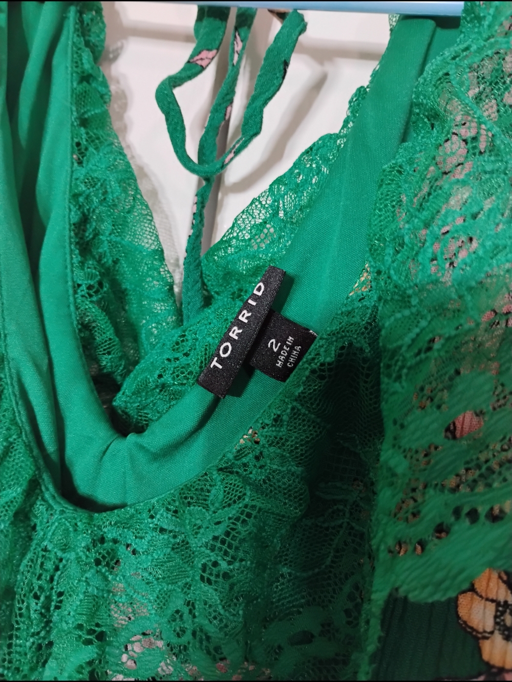 torrid Green Floral Maxi Dress with Pink Pattern & Lace Collar - Picture 3 of 8